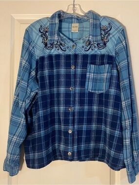 Blair Light and Navy Blue Plaid Button-Up Top